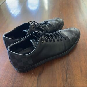 Louis Vuitton Line Up Damier Sneakers Mens Black Leather Shoes Size 10.5 US 11.5